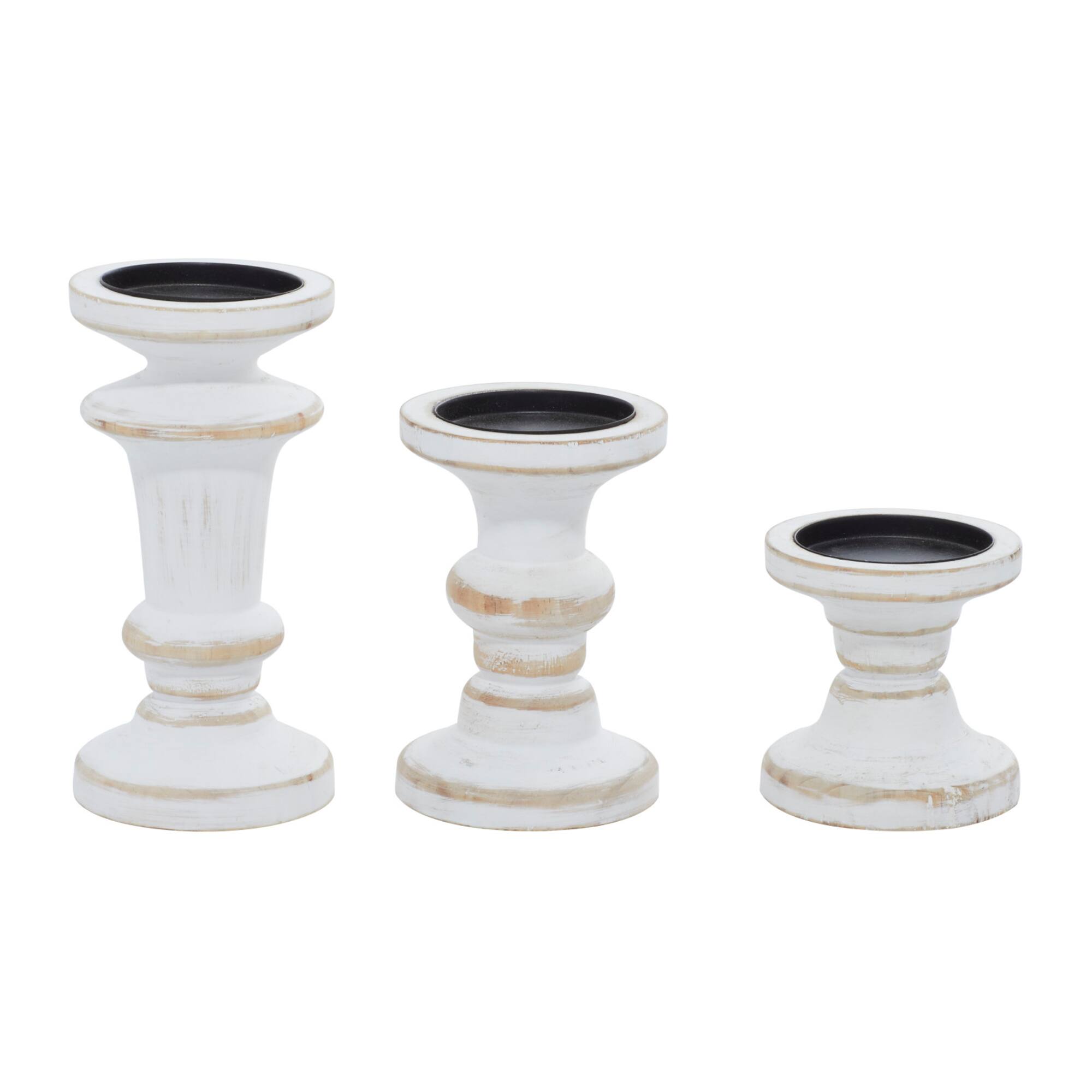 White Wood Farmhouse Candle Holder Set